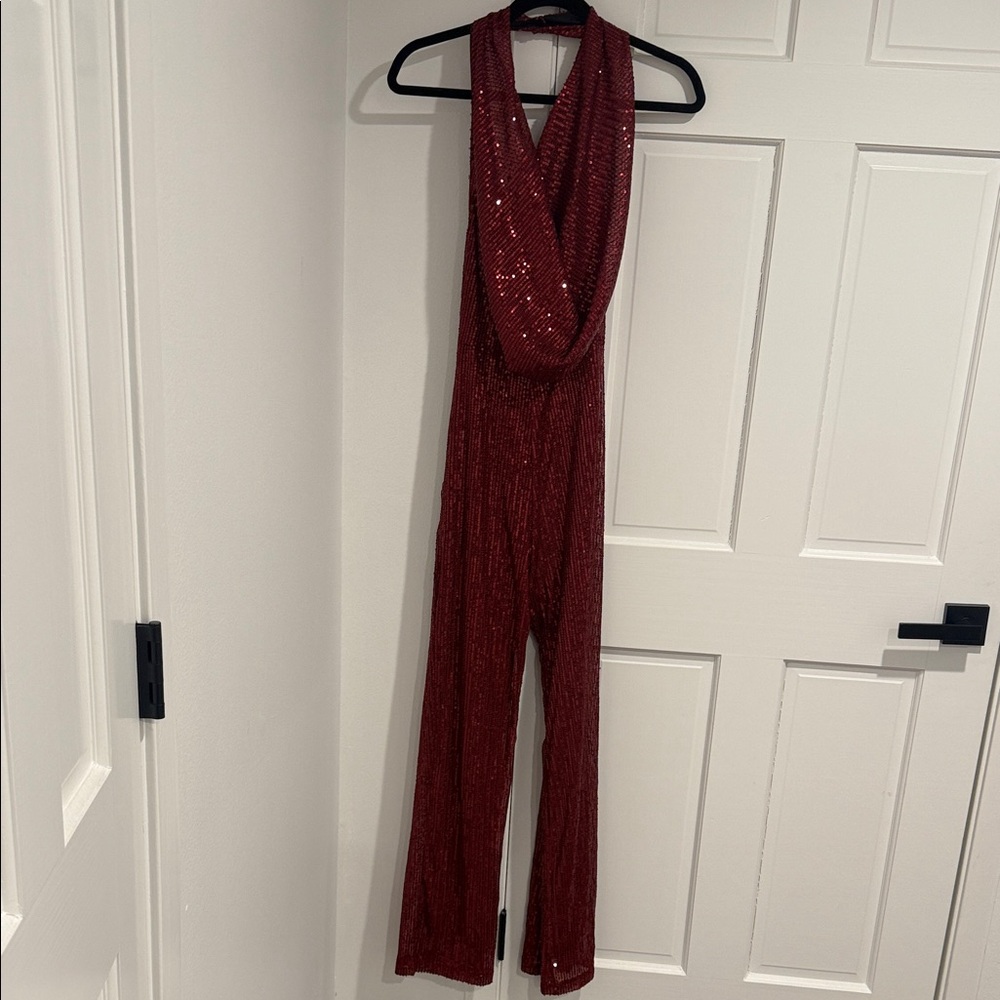 Elegant Red Sequin Jumpsuit